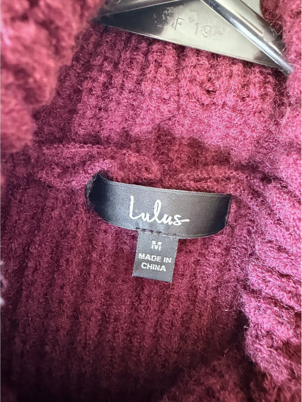 Lulus Oversized Turtleneck Sweater Chunky Rib Knit Burgundy Size M - Picture 2 of 5